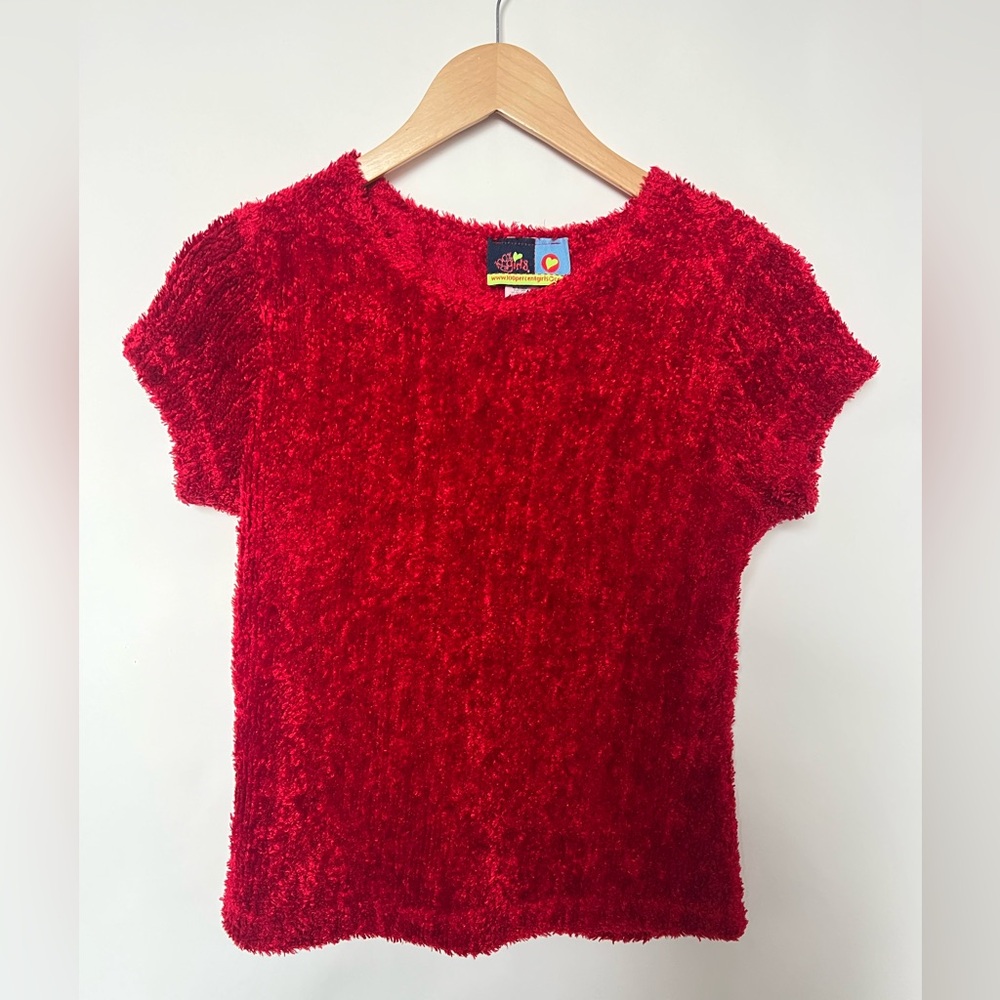 Y2K Red Fuzzy Shag Top • Made‎ in USA • Stretch XL